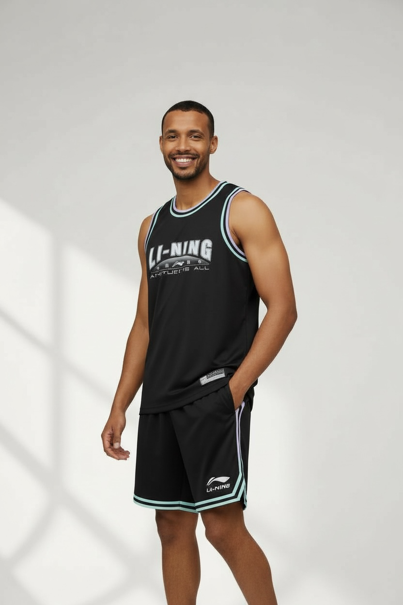 Unisex Basketball Wettkampf-Dress "Li-Ning Team" (Set aus Tank und Shorts) Schwarz - AATT013-6